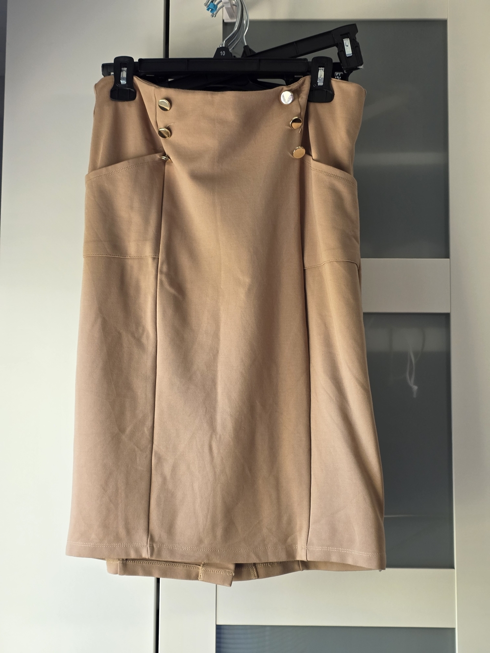 Elie Tahari High-Waist Pencil Skirt with Gold Buttons & Front Pockets